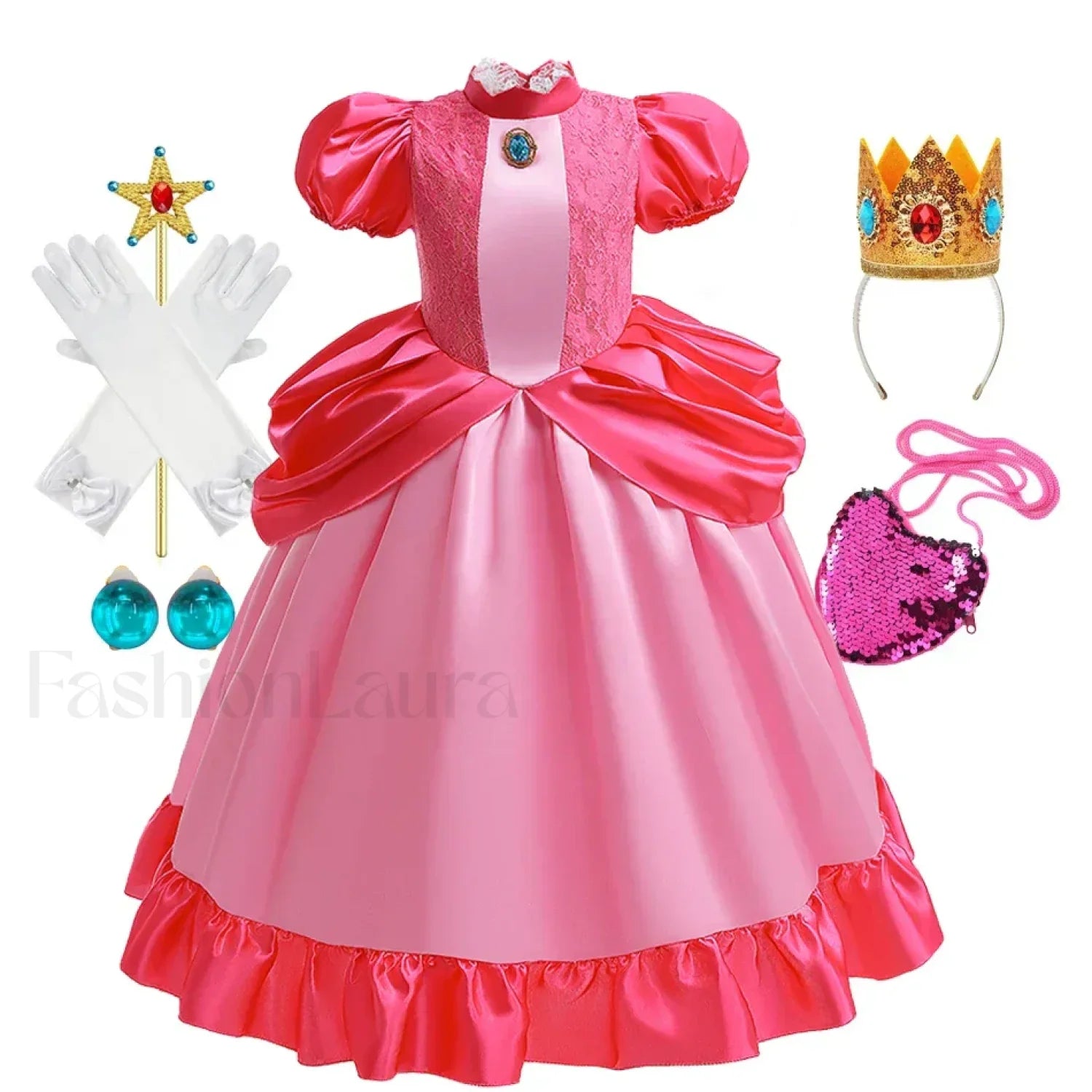 Princess Cosplay Peach Dress Accessories Role Play Carnival Birthday Kid Costume 2T (Tag 100) / Peach Dress C