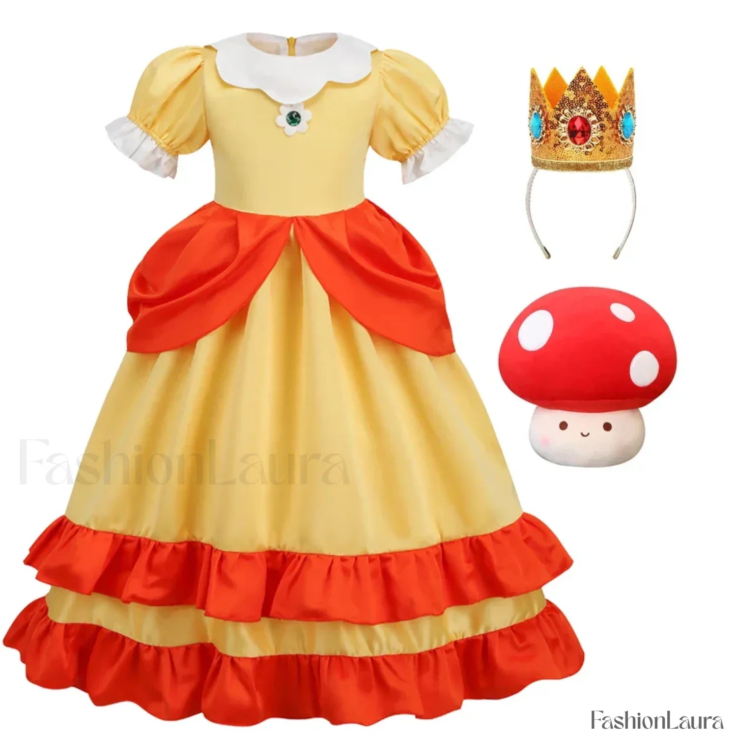 Princess Cosplay Peach Dress Accessories Role Play Carnival Birthday Kid Costume 2T (Tag 100) / Dress D