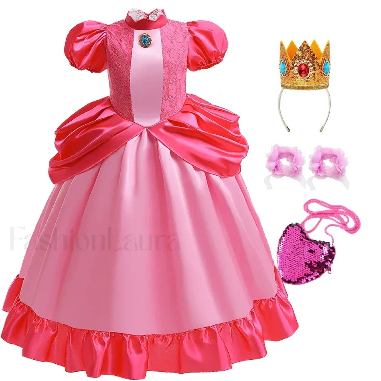 Princess Cosplay Peach Dress Accessories Role Play Carnival Birthday Kid Costume 2T (Tag 100) / Peach Dress D