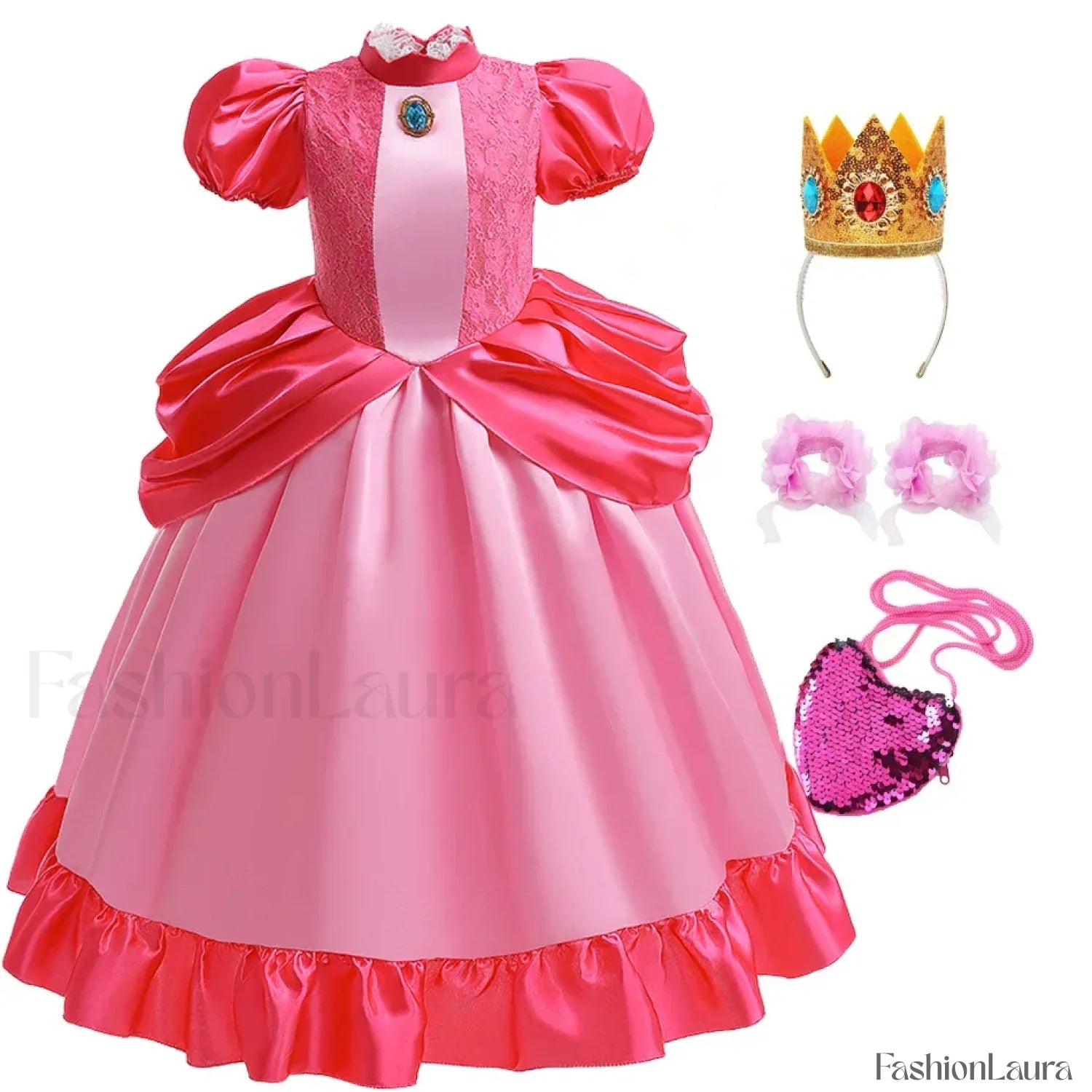 Princess Cosplay Peach Dress Accessories Role Play Carnival Birthday Kid Costume 2T (Tag 100) / Peach Dress D