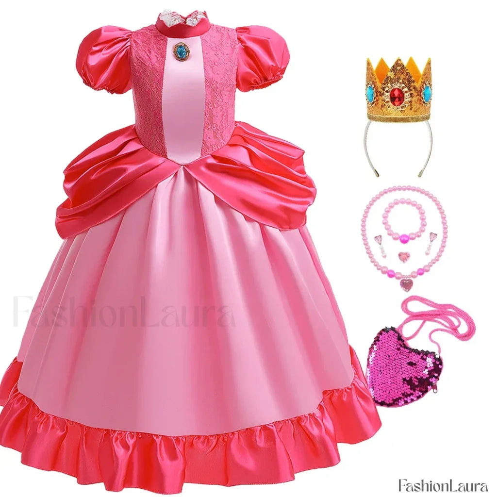Princess Cosplay Peach Dress Accessories Role Play Carnival Birthday Kid Costume 2T (Tag 100) / Peach Dress E