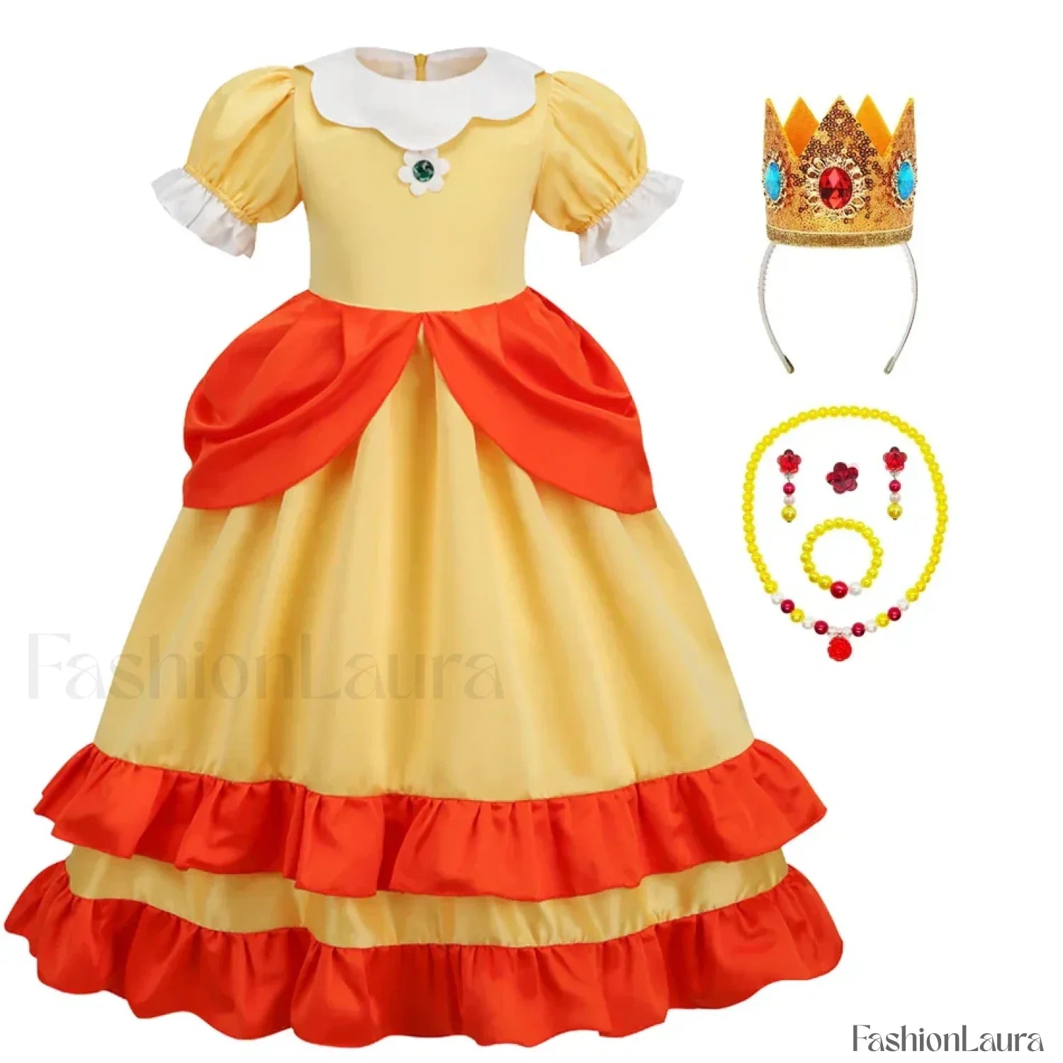 Princess Cosplay Peach Dress Accessories Role Play Carnival Birthday Kid Costume 2T (Tag 100) / Dress E