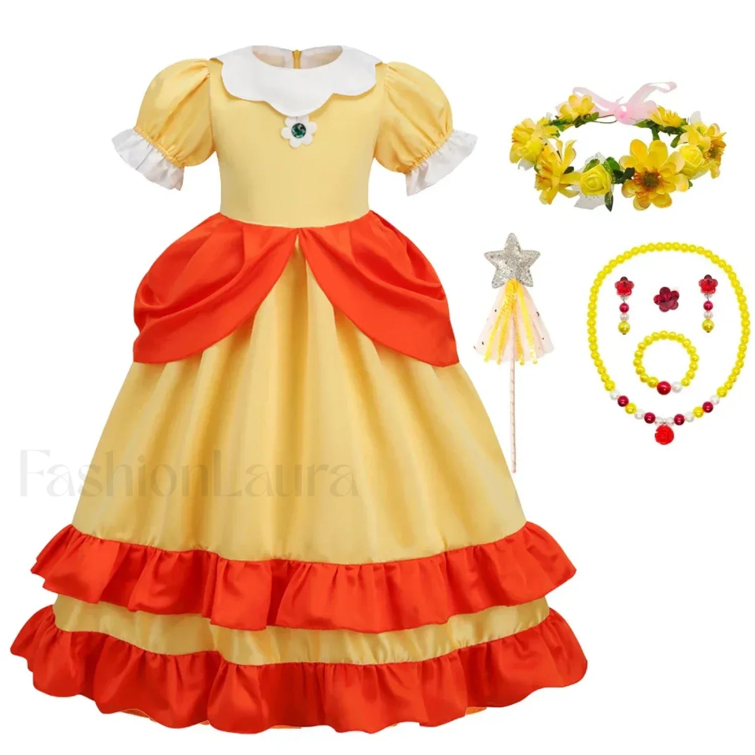 Princess Cosplay Peach Dress Accessories Role Play Carnival Birthday Kid Costume 2T (Tag 100) / Dress F