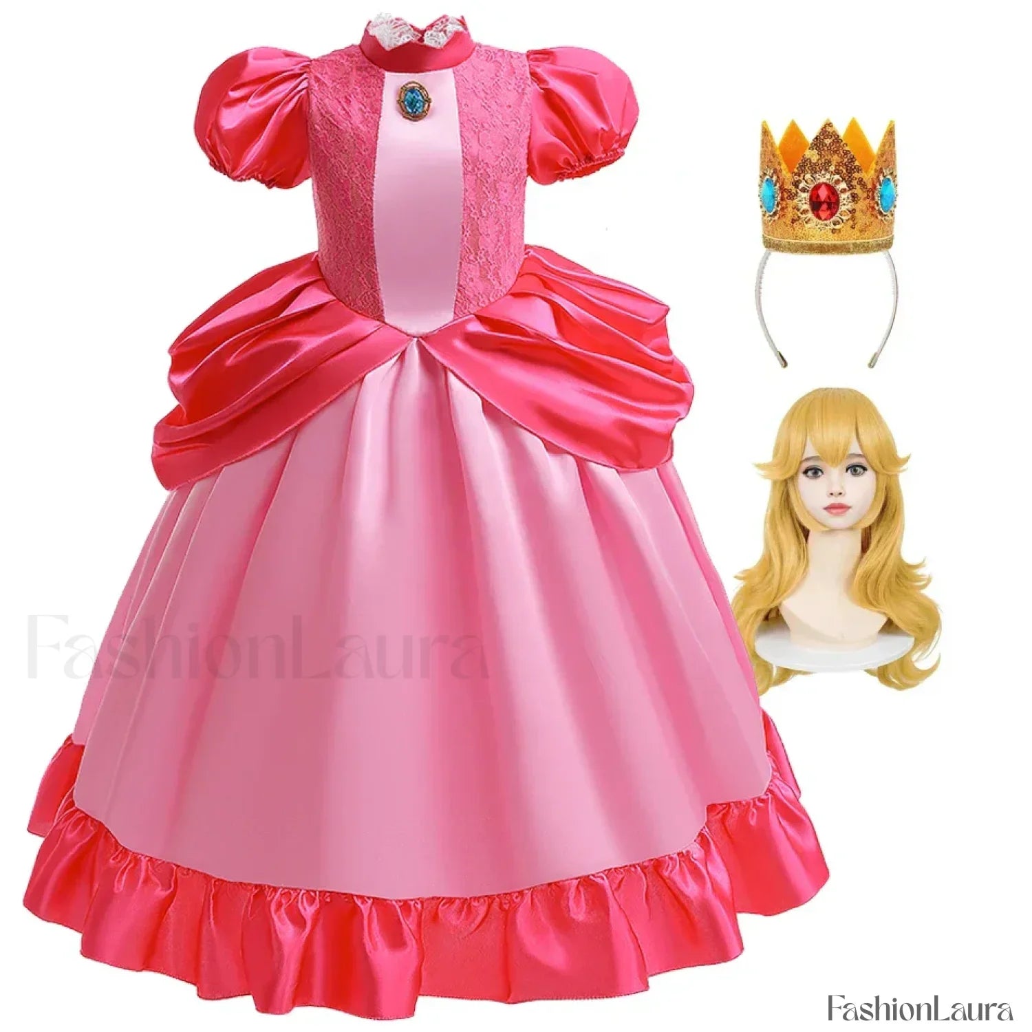 Princess Cosplay Peach Dress Accessories Role Play Carnival Birthday Kid Costume 2T (Tag 100) / Peach Dress F