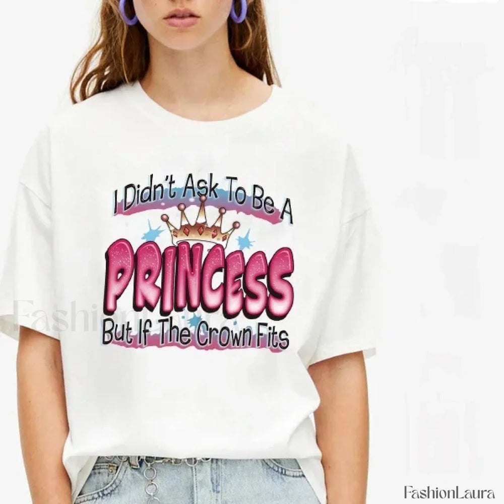 Princess Letter Print Harajuku Aesthetic T Shirt WHITE / M