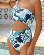 Print One Shoulder Hollow Push One Piece