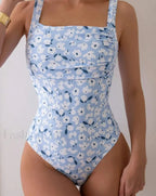 Print Strapped Backless Push Up One Piece white / S