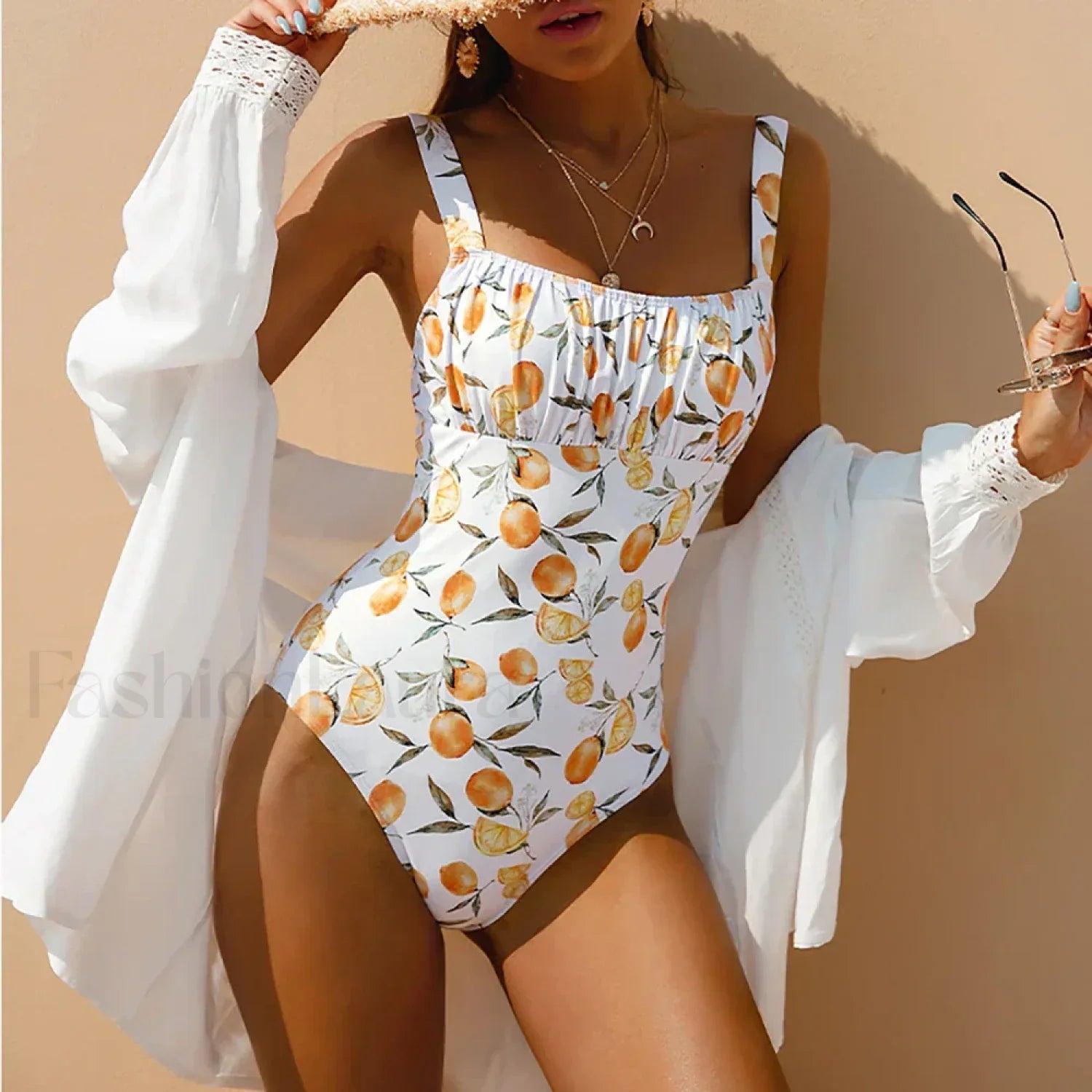 Print Strapped High Waist Push One Piece
