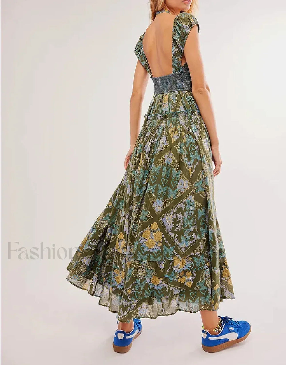 Printed Chiffon Short Sleeve Boho Dress