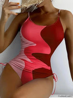 Printed Lace Up Drawstring One Piece