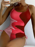 Printed Lace Up Drawstring One Piece