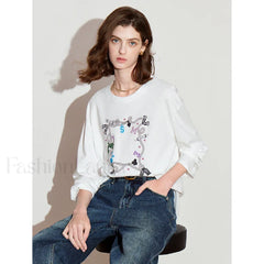 Printed Round Neck Cotton Long T Shirt