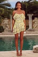 Printed Ruffle Edge Strappy Vacation Floral Dress