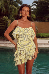 Printed Ruffle Edge Strappy Vacation Floral Dress