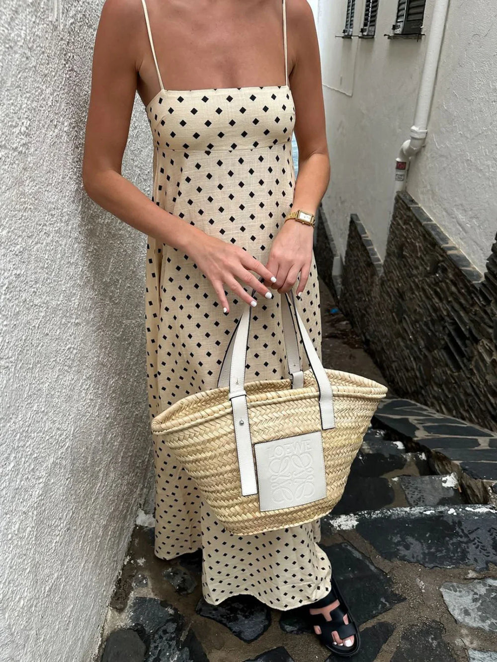 Printed Spaghetti Strap Long Dress Apricot / XS Dresses