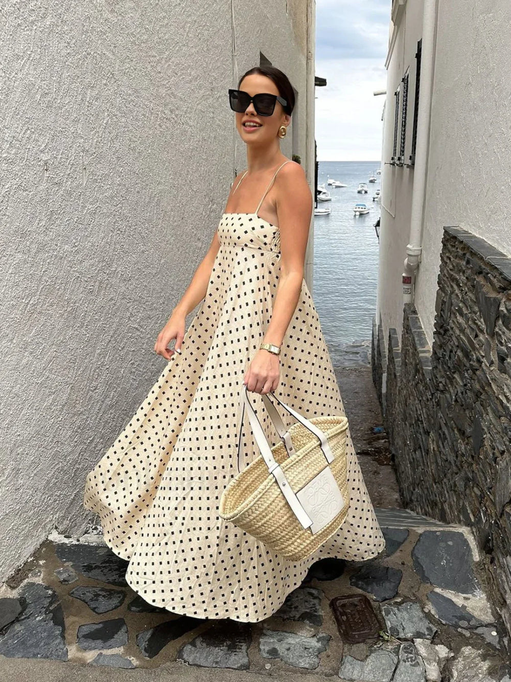 Printed Spaghetti Strap Long Dress Dresses