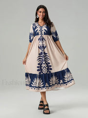 Printed V Neck Summer Boho Dress