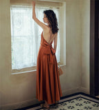 JuliaFashion - Sexy Satin Backless Vintage Dress