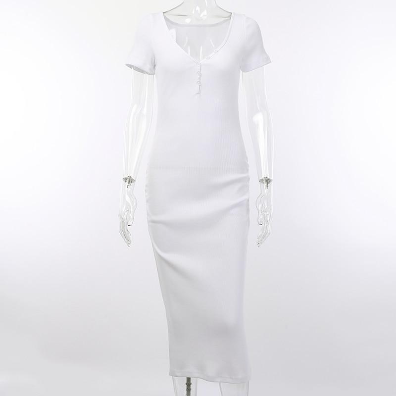 JuliaFashion - Short Sleeve Knitted Bodycon Midi Dress