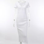 JuliaFashion - Short Sleeve Knitted Bodycon Midi Dress