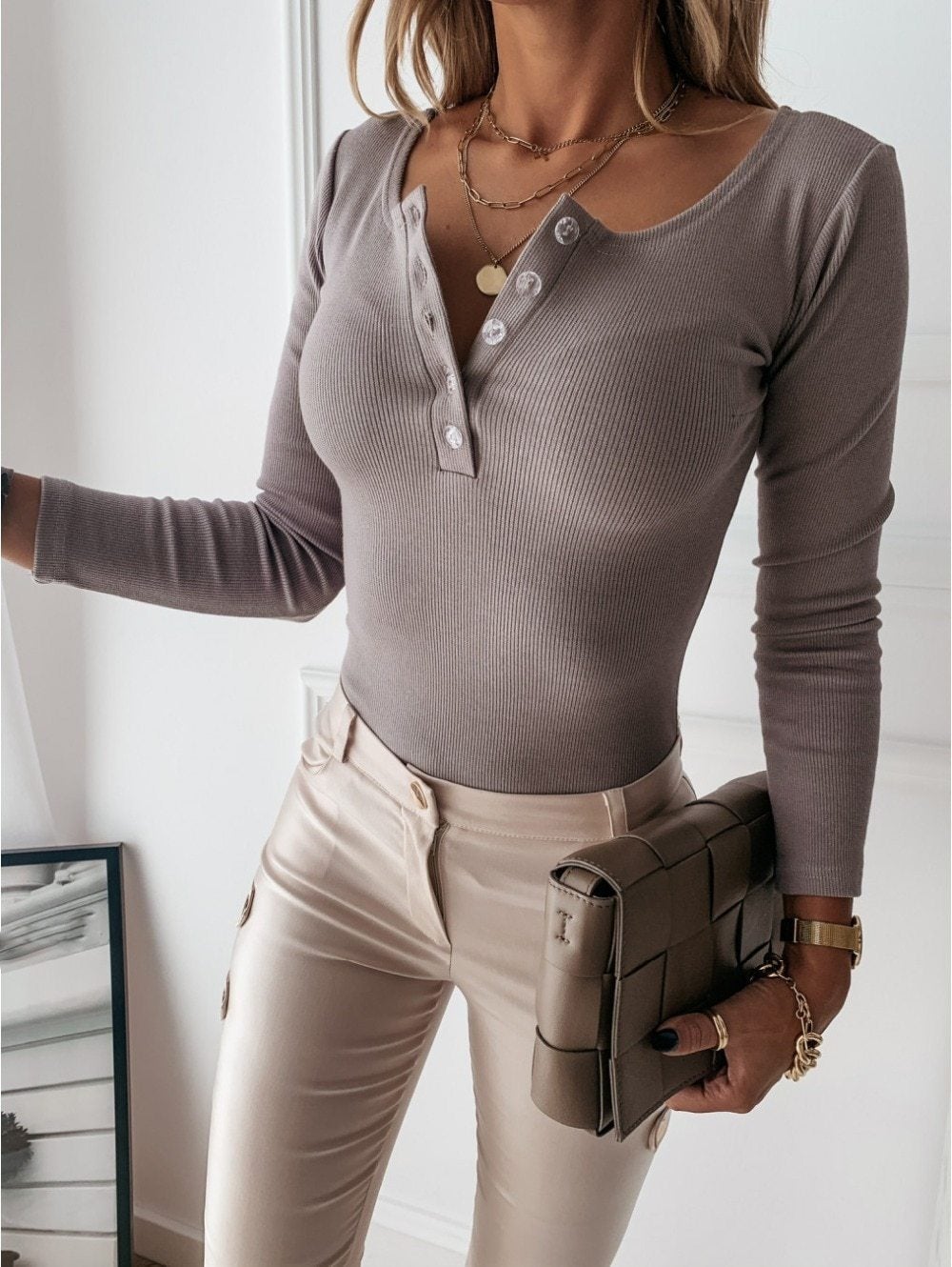 JuliaFashion-Winter Casual Button Knitted Solid Knitting Sweater