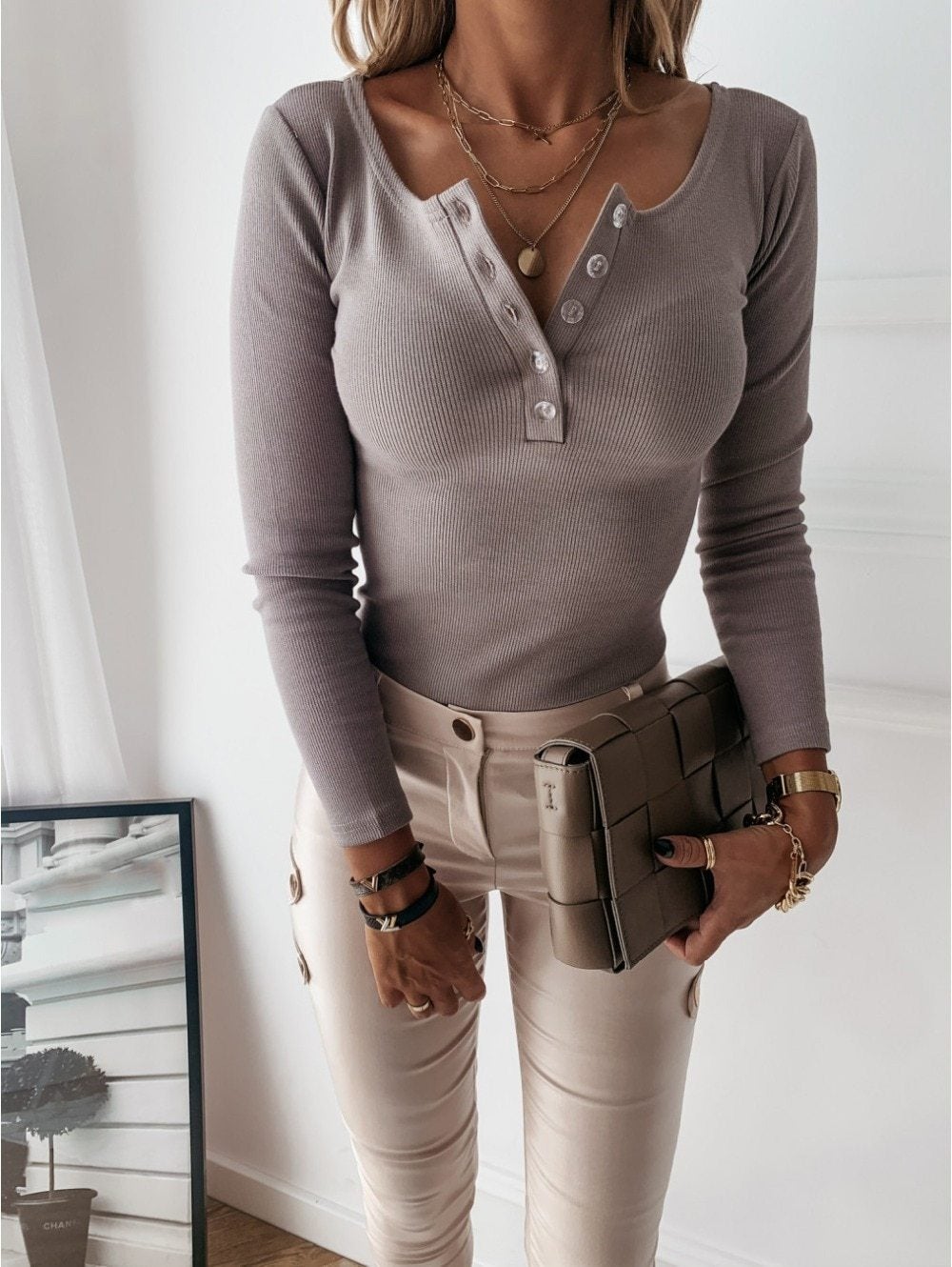 JuliaFashion-Winter Casual Button Knitted Solid Knitting Sweater