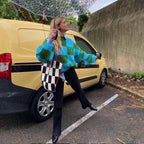 JuliaFashion-Winter Knitted Green Checkered Loose Sweaters