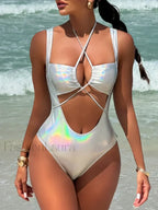 PU Faux Leather Tummy Cut One Piece