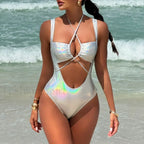 PU Faux Leather Tummy Cut One Piece silver / S