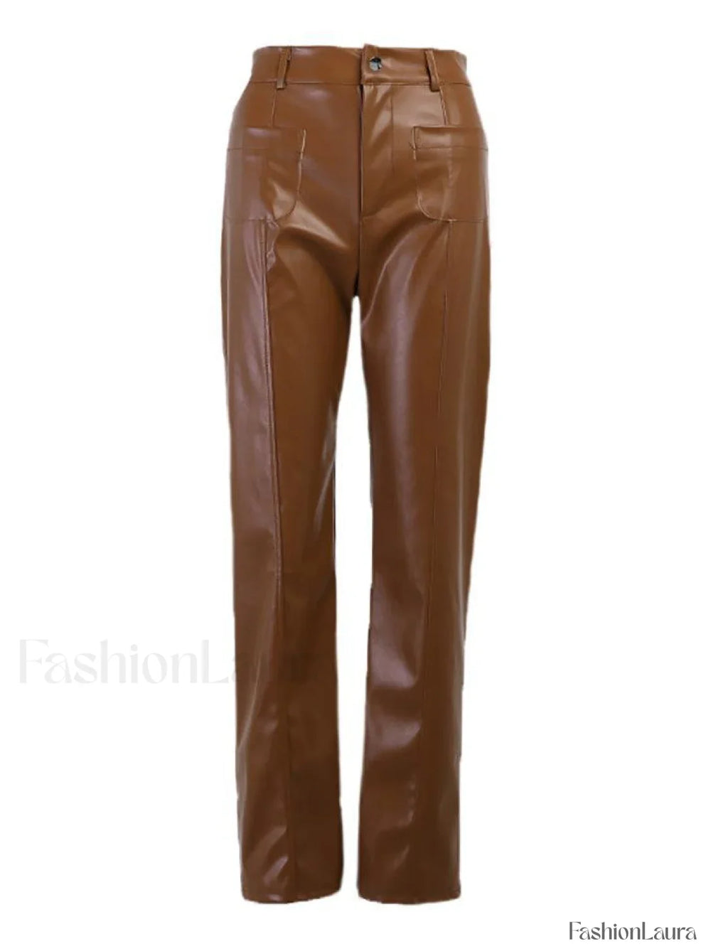 Pu High Waist Straight Pants Pants