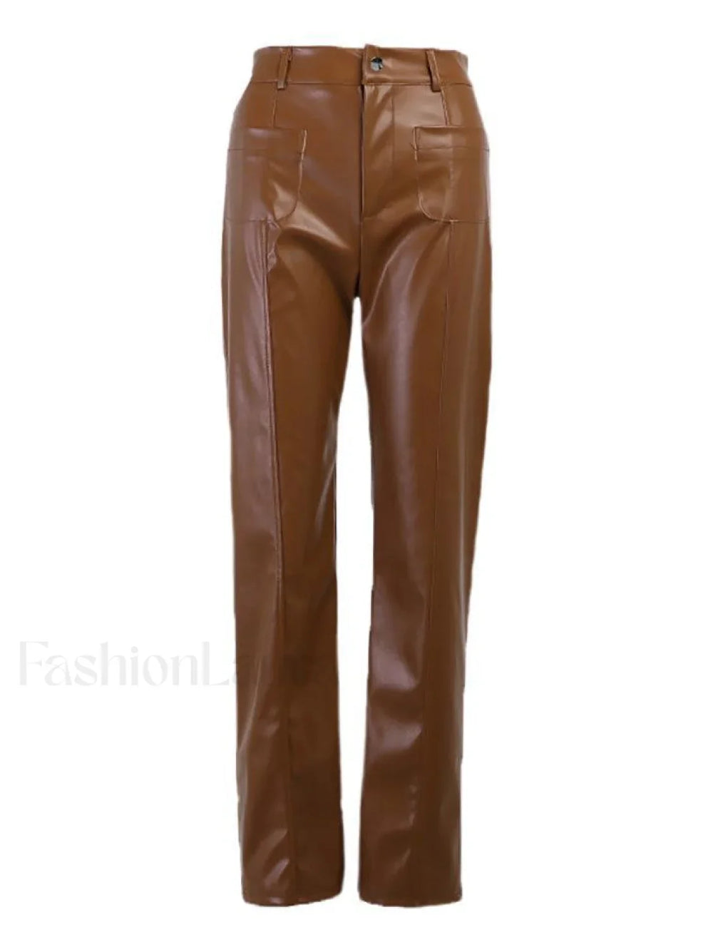 Pu High Waist Straight Pants Pants