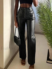 Pu High Waist Straight Pants Black / S Pants