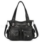PU Large Designer Women Tote Messenger Crossbody Shoulder Bag Black