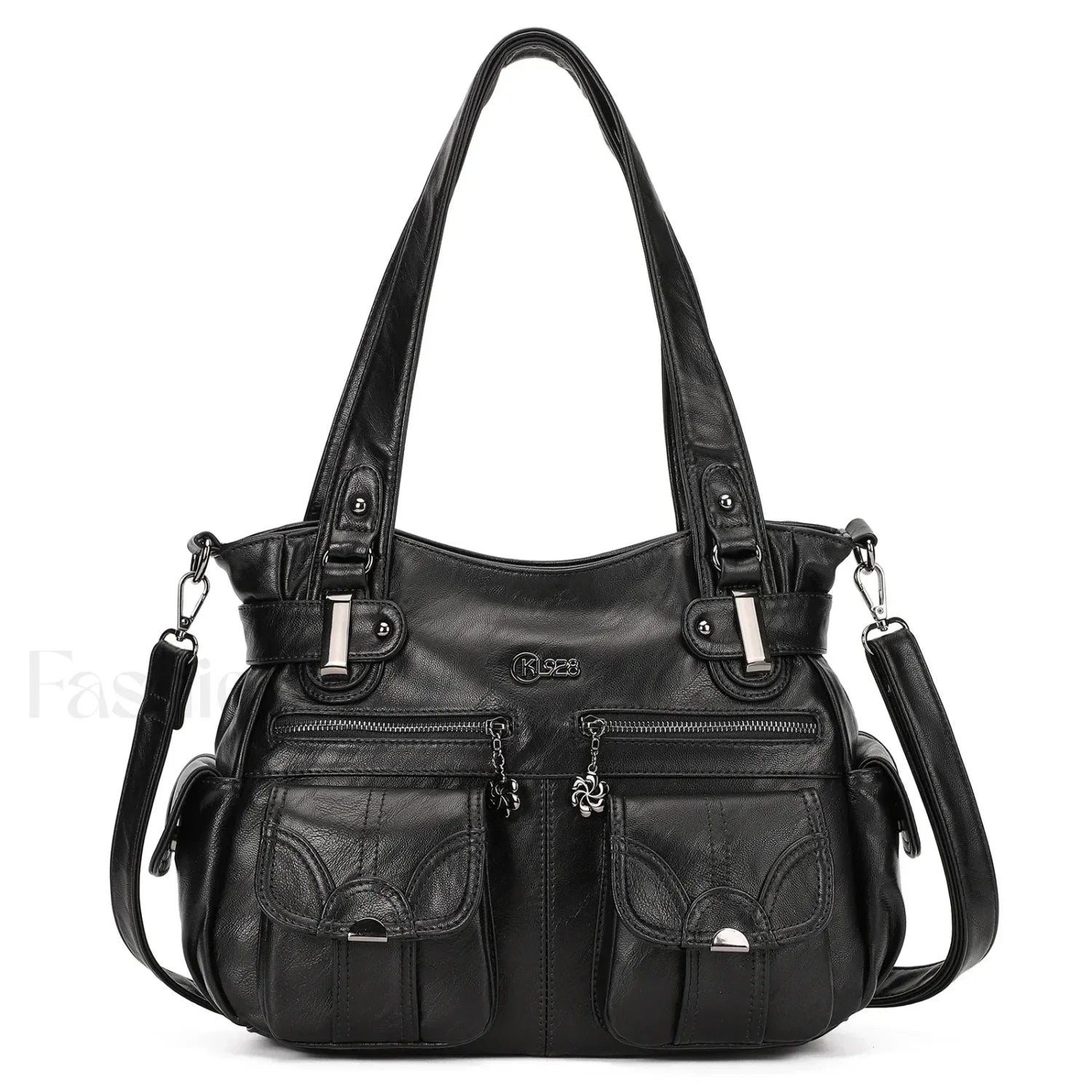 PU Large Designer Women Tote Messenger Crossbody Shoulder Bag Black