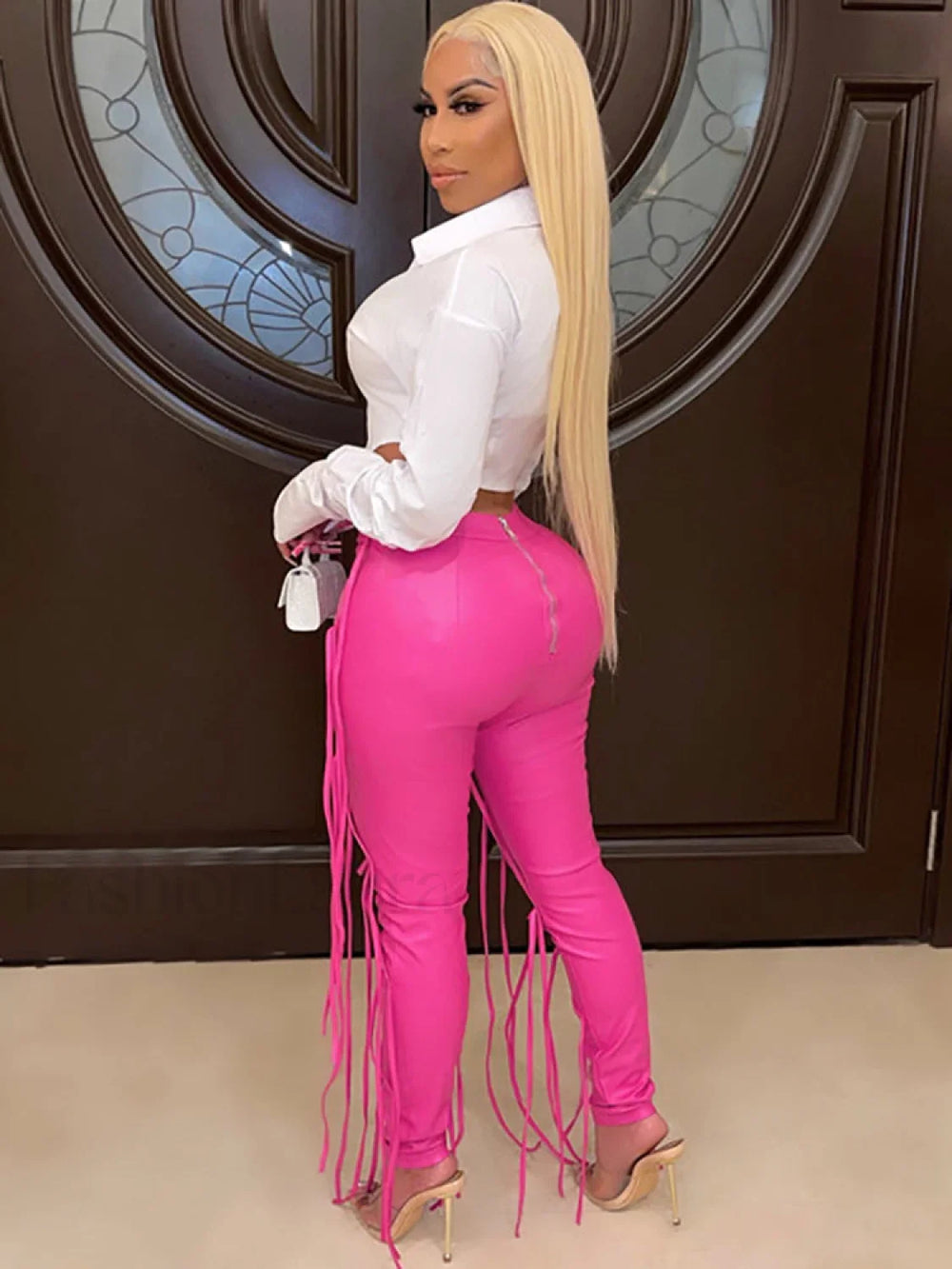 PU Strap High Waist Skinny Pants Pants