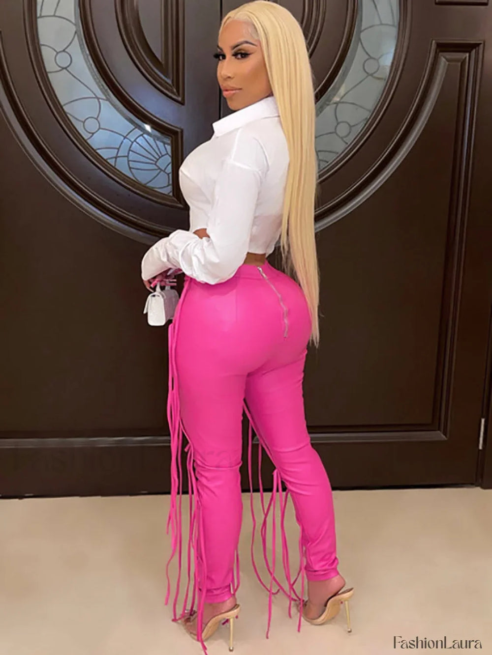 PU Strap High Waist Skinny Pants Pants