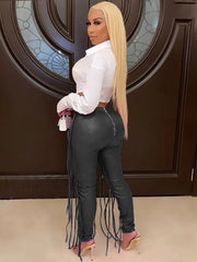 PU Strap High Waist Skinny Pants Pants