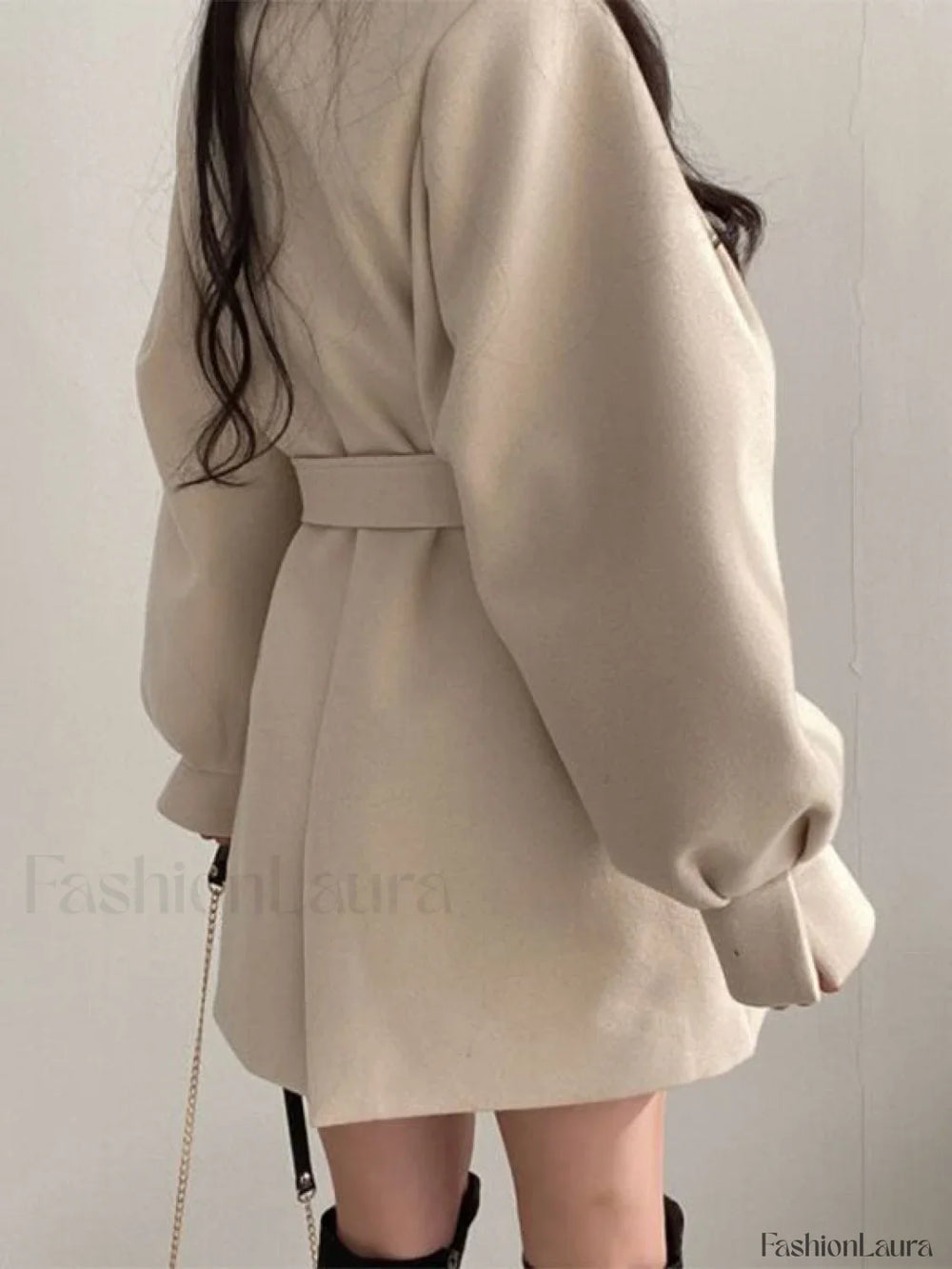 Puff Sleeve Belted Woolen Coat Coat