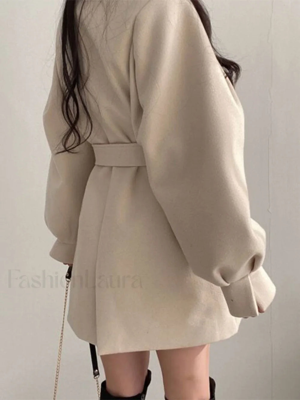 Puff Sleeve Belted Woolen Coat Coat