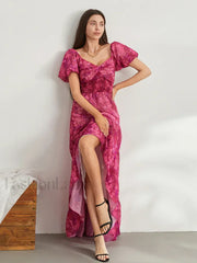 Puff Sleeve Floral Flowy Maxi Dress