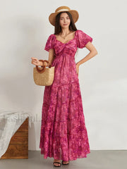 Puff Sleeve Floral Flowy Maxi Dress