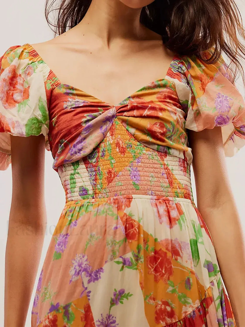 Puff Sleeve Floral Flowy Maxi Dress Yellow / S