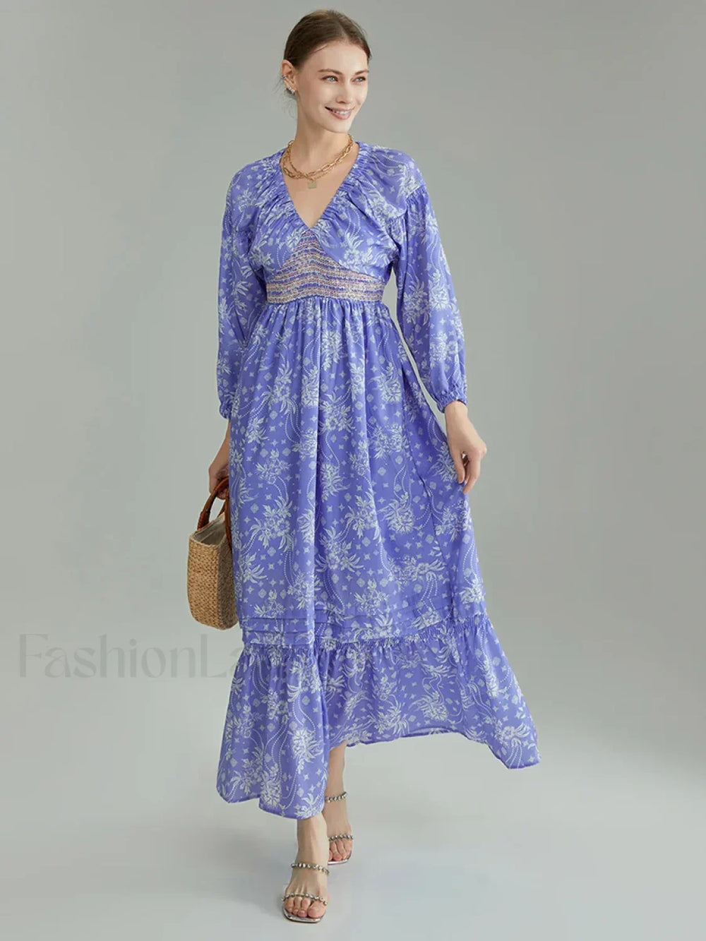 Puff Sleeve Flowy Boho Dress color3 / S