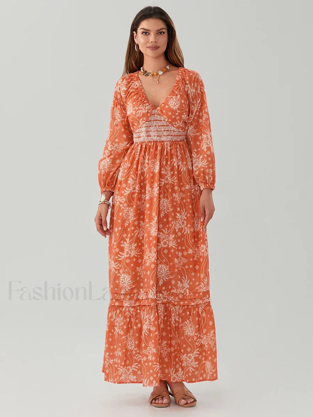 Puff Sleeve Flowy Boho Dress color6 / S