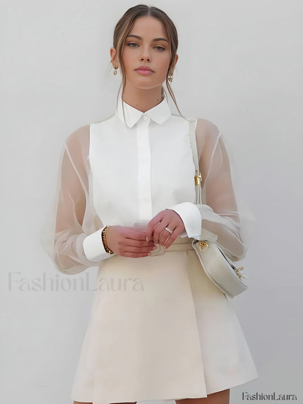 Puff Sleeve Graceful Organza Shirt White / XS Shirts