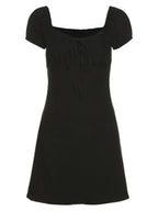 Julia Fashion - Puff-sleeve Sexy Low Collar Slim Black Elegant Party Club Mini Dress