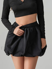 Puffball Pleated Bubble Mini Skirt BLACK / S