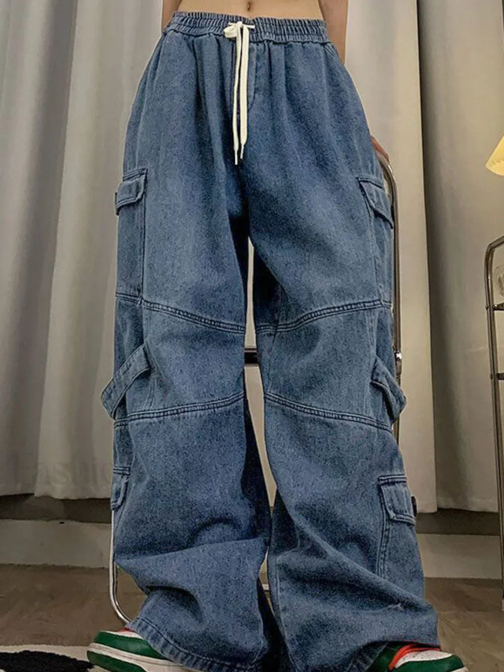 Punk Blue Wash Baggy Cargo Jeans Cargo Jeans