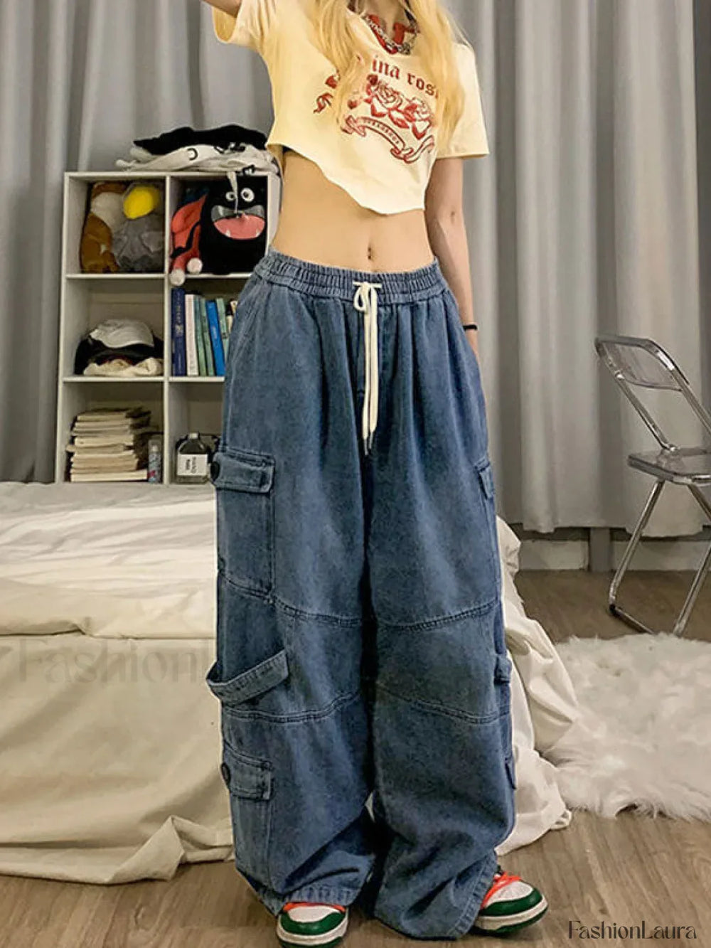 Punk Blue Wash Baggy Cargo Jeans Cargo Jeans