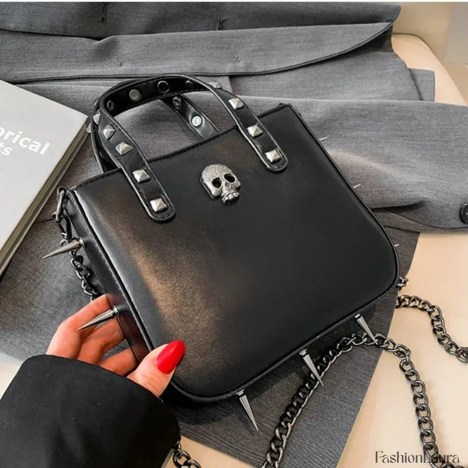 Punk Casual Y2K Crossbody Shoulder Korean Vintage Rivets Gothic Aesthetic Bag black skull